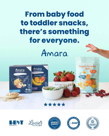 Amara Organic Baby Food Stage 2 Oats & Berries Mixable Pouch for Nursery and High Chair Feeding, 3.5oz 5-Pack