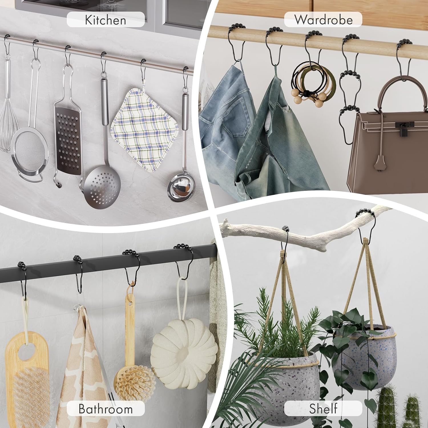 Amazer Shower Curtain Hooks – Premium Polished Gold Bathroom Hardware, Stainless Steel Set of 12