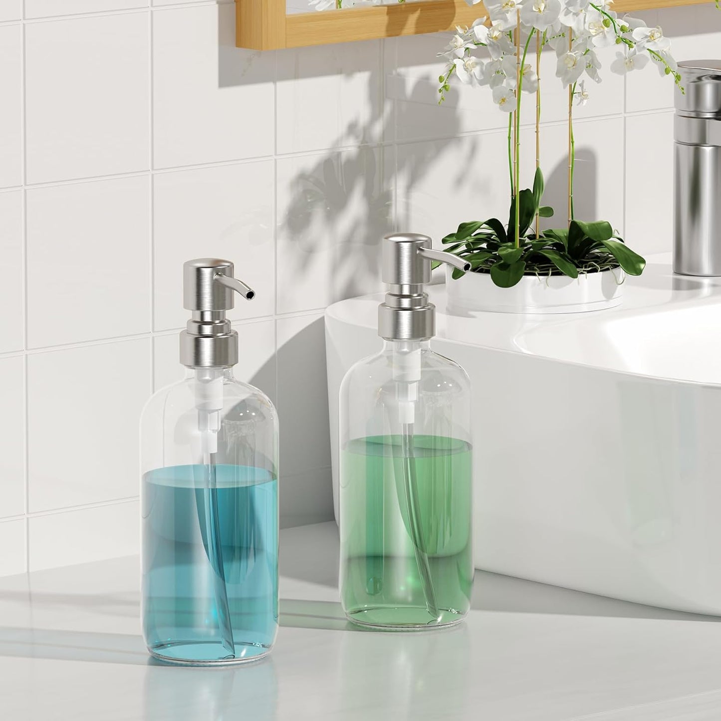 AmazerBath 17 Oz Clear Glass Hand Soap Bottles – Living Room Style Upgrade for Half Bath and Guest Vanity