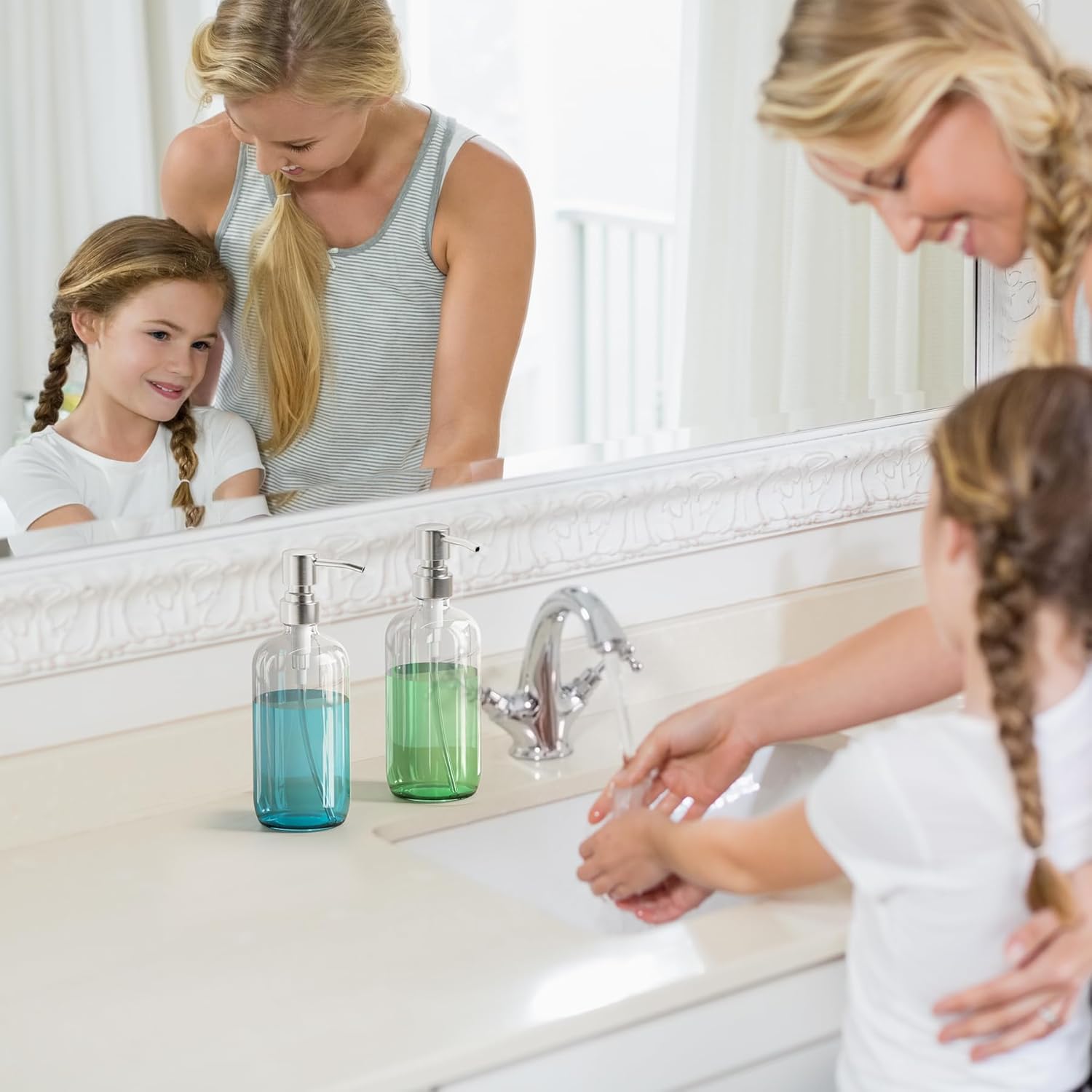 AmazerBath 17 Oz Clear Glass Hand Soap Bottles – Living Room Style Upgrade for Half Bath and Guest Vanity