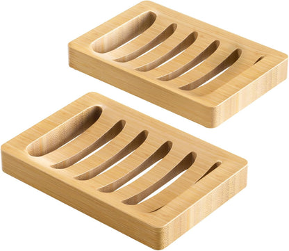 AmazerBath Bamboo Soap Dish 2 Pack – Calming Bath Accessory for Nightly Wind Down Ritual