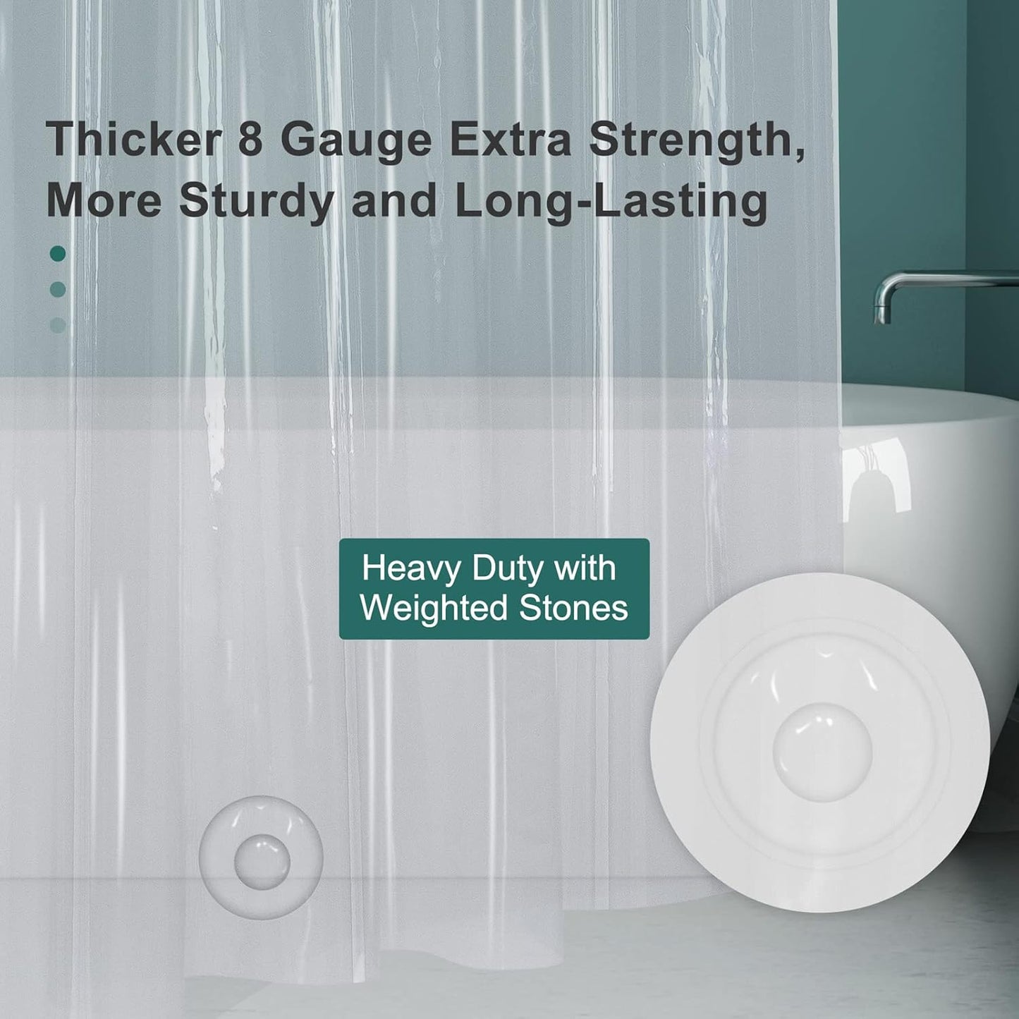 AmazerBath Clear Shower Curtain Liners – Crystal-Clear Bathroom Decor Upgrade, Waterproof PEVA with Weighted Hem