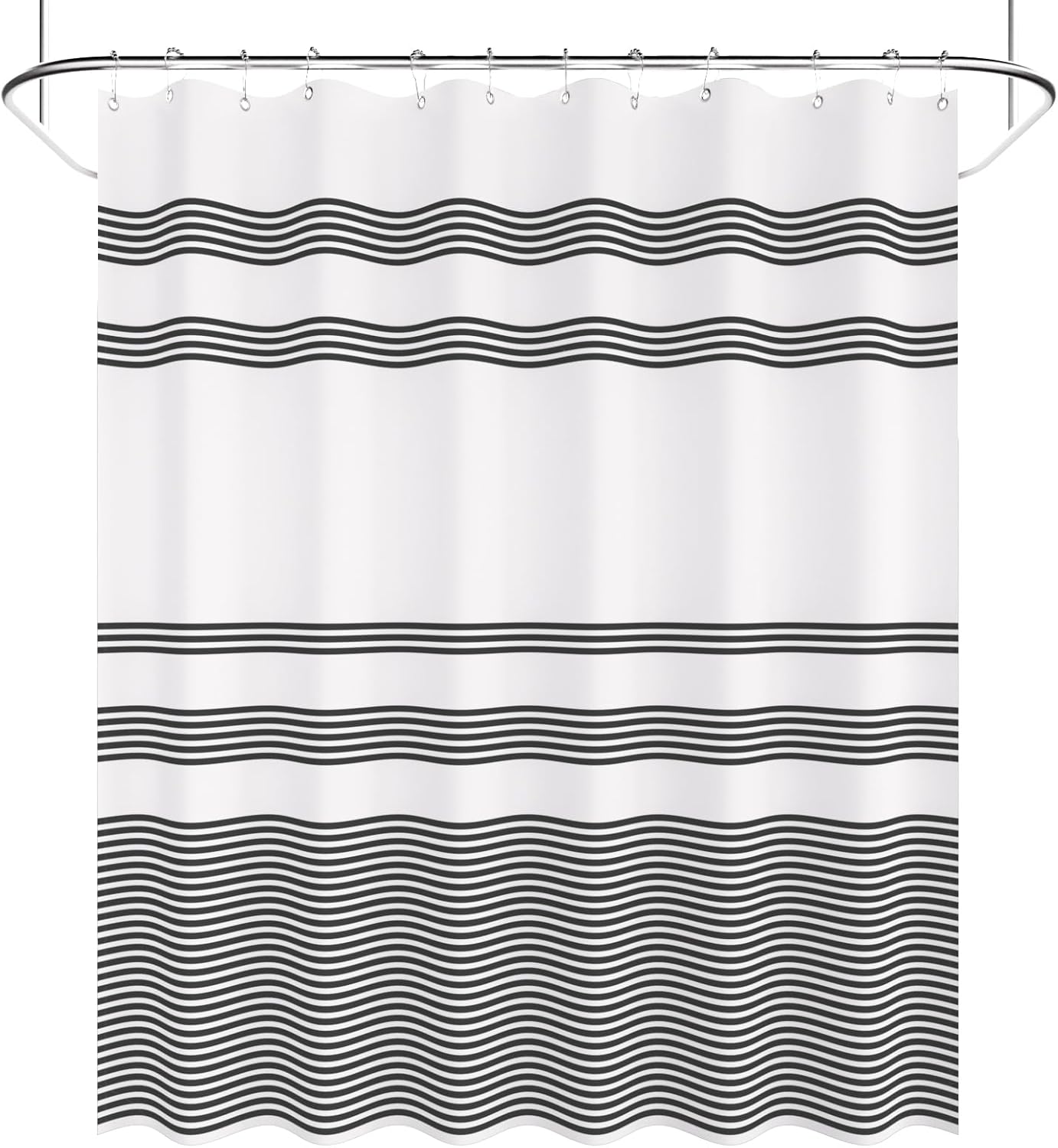 AmazerBath Farmhouse Striped Shower Curtain Set with 12 Hooks – Cozy Bathroom Decor for Living Room Inspired Retreats