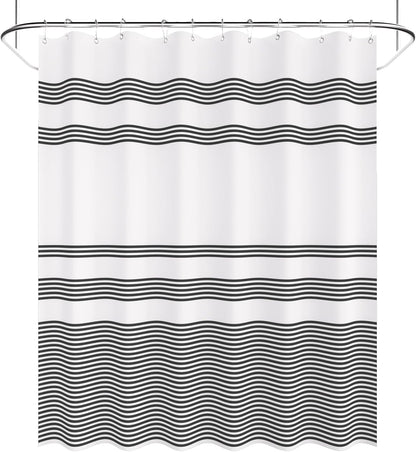 AmazerBath Farmhouse Striped Shower Curtain Set with 12 Hooks – Cozy Bathroom Decor for Living Room Inspired Retreats