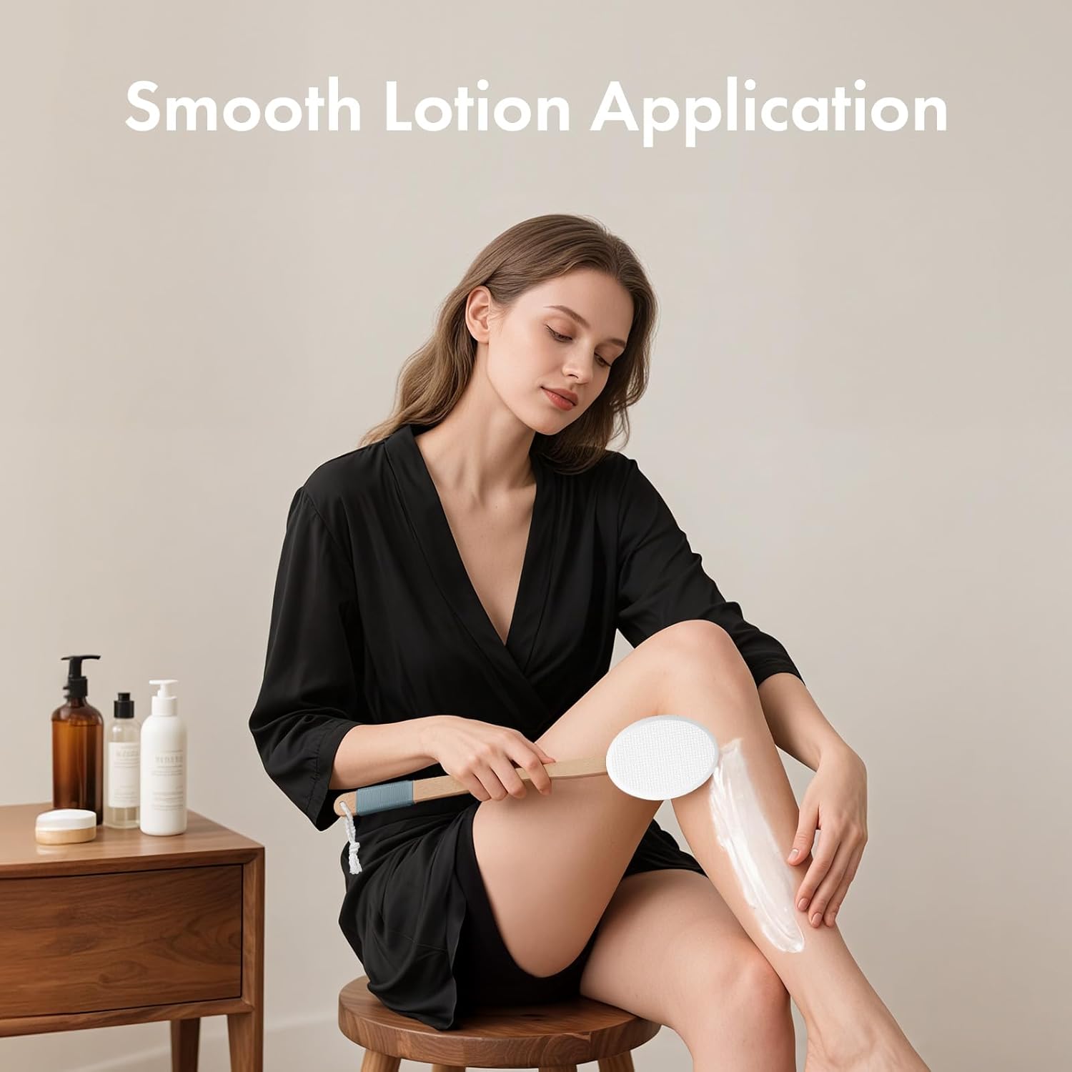 AmazerBath Lotion Applicator for Back & Feet – Spa-Style Self-Care Tool for Seniors and Postpartum Recovery, 17" Curved Handle with 4 EVA Pads, White