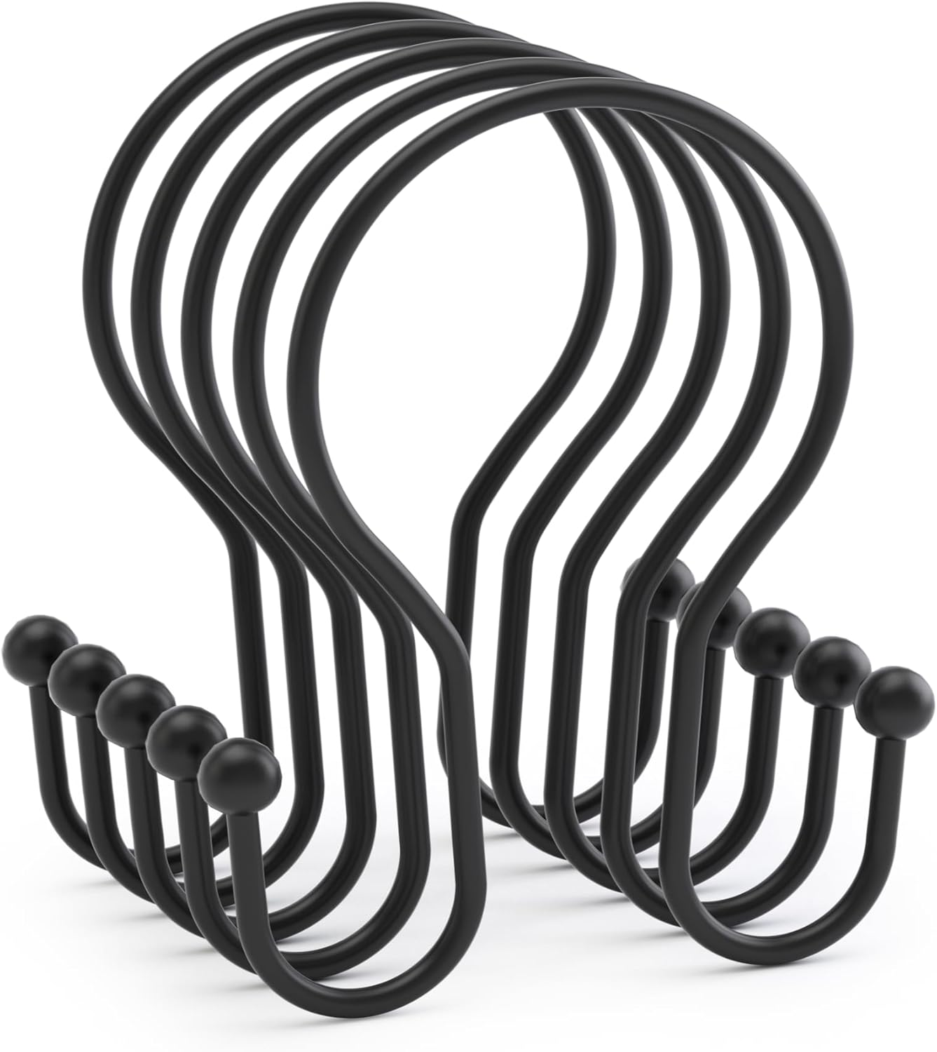 AmazerBath Shower Curtain Hooks Black Double Hook – Practical Housewarming Gift for New Homeowners, 12-Piece Set