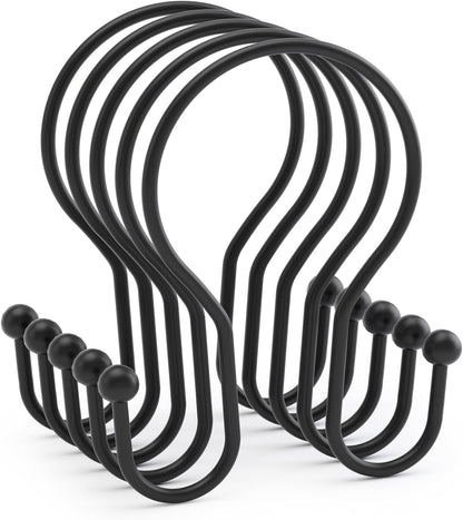 AmazerBath Shower Curtain Hooks Black Double Hook – Practical Housewarming Gift for New Homeowners, 12-Piece Set