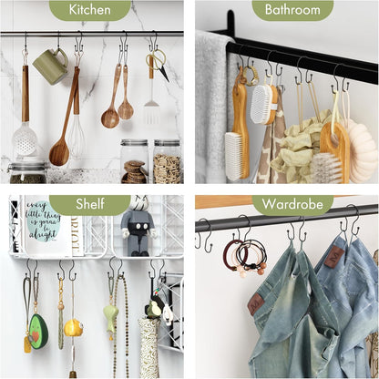 AmazerBath Shower Curtain Hooks Black Double Hook – Practical Housewarming Gift for New Homeowners, 12-Piece Set