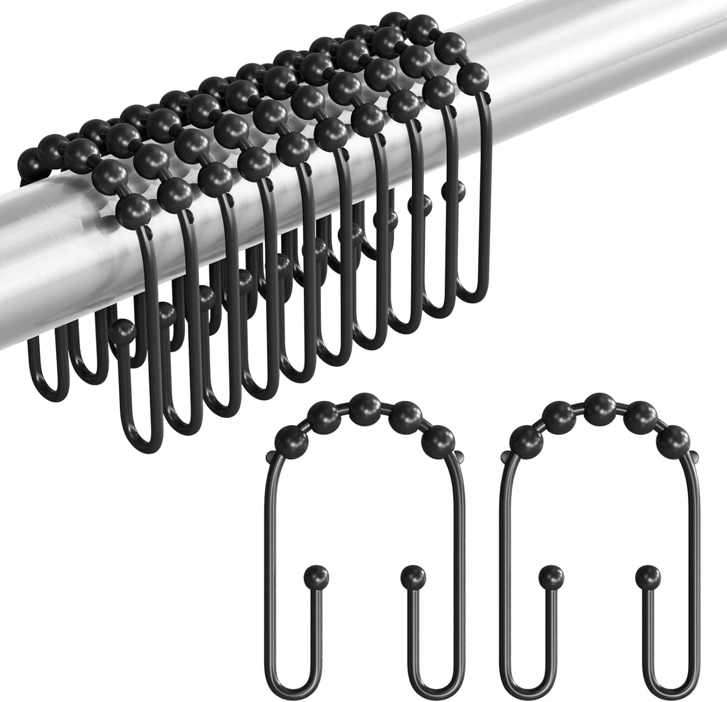 AmazerBath Shower Curtain Hooks – Family Safe Rust Proof Bathroom Hardware, No Snag Glide for Kids Bathroom 12 Pack