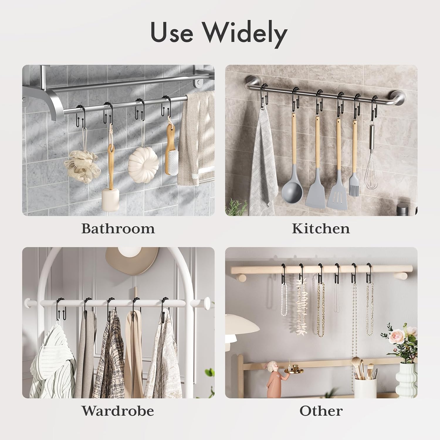 AmazerBath Shower Curtain Hooks – Family Safe Rust Proof Bathroom Hardware, No Snag Glide for Kids Bathroom 12 Pack