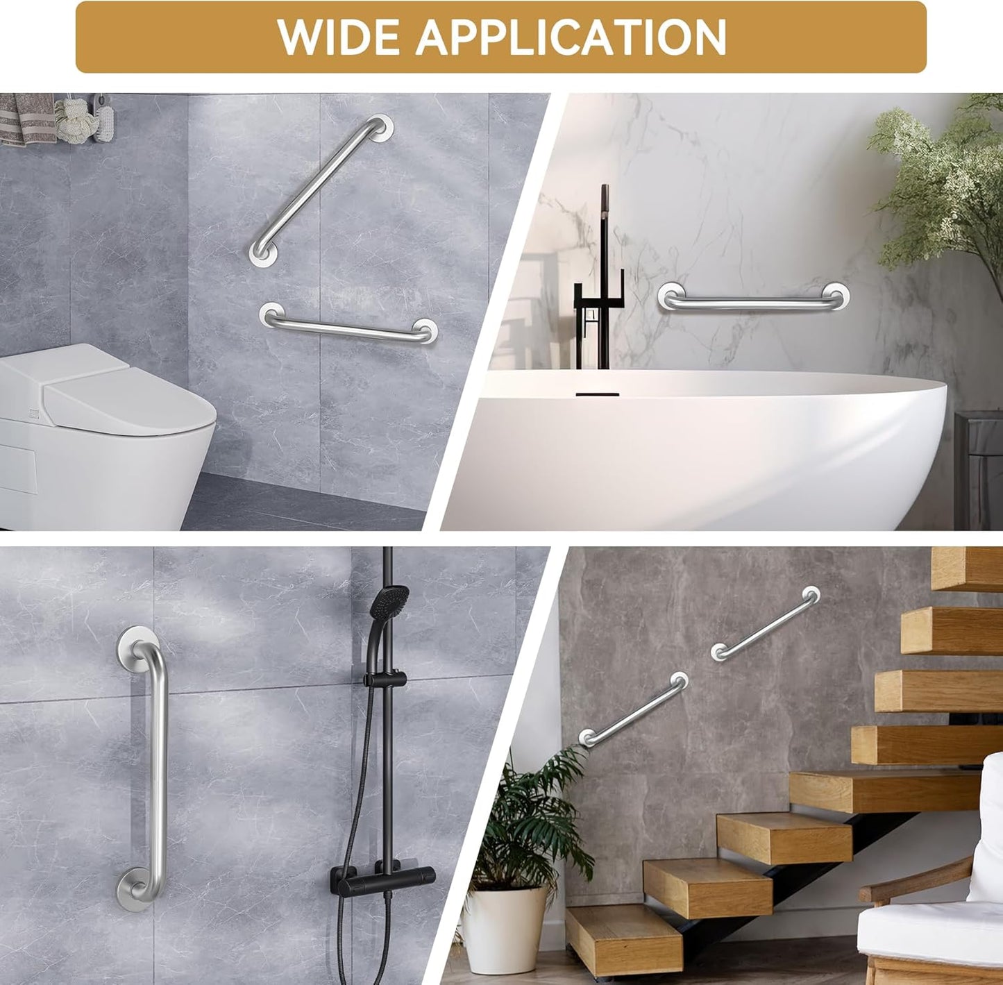 AmazerBath Stainless Steel Grab Bar – Fall Prevention Handrail for Elderly Bathing, Wall-Mounted
