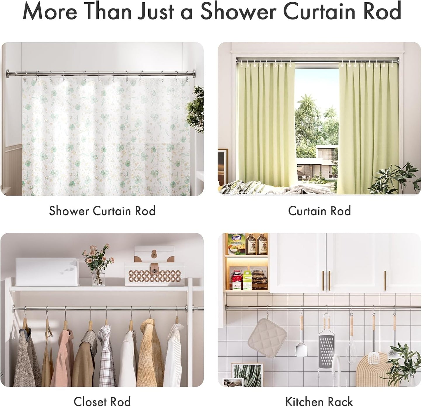 AmazerBath Tension Shower Curtain Rod – Wall-Safe No-Drill Mount for Renters, 1-Inch Adjustable Rod That Protects Tile and Drywall