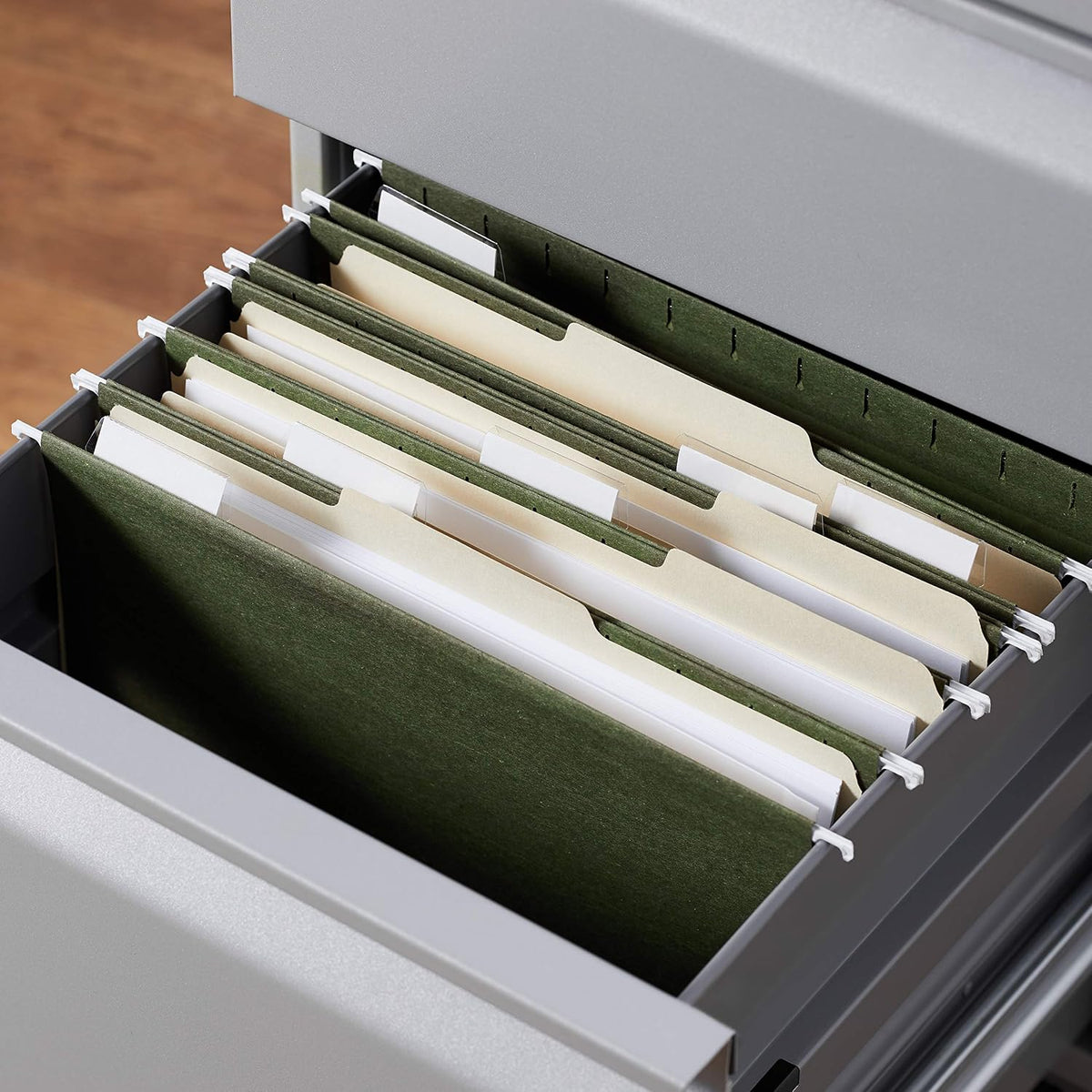 Amazon Basics Hanging File Folders with Adjustable Tabs for Effortless Desk Organization, Clean Letter Size 8.5x11 Filing System, Gray 25-Pack