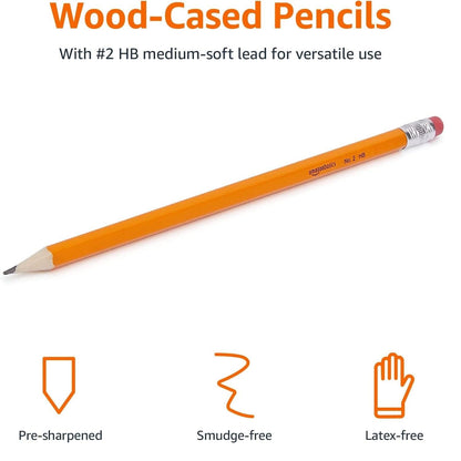 Amazon Basics Wood-Cased #2 HB Pencils with Erasers – Pre-Sharpened Bulk Office Supplies for Shared Workstation and Supply Closet, 150 Count