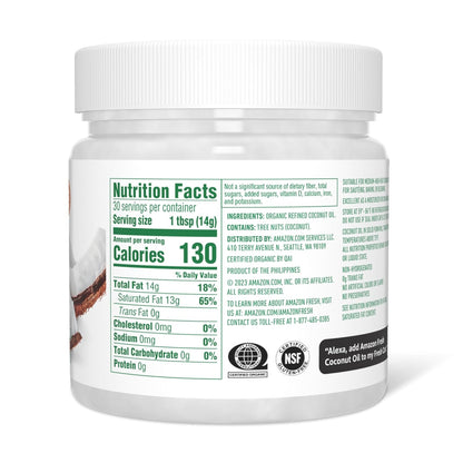 Amazon Grocery, Organic Refined Coconut Oil, 15 Fl Oz – Thoughtful Self-Care Gift for Mom on Her Birthday