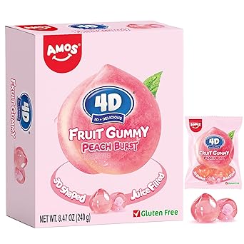AMOS 4D Gummy Candy Grape Burst – Portion Controlled Office Snack for Mindful Workday Munching, Mini Pouches