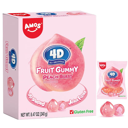 AMOS 4D Gummy Candy Grape Burst – Portion Controlled Office Snack for Mindful Workday Munching, Mini Pouches
