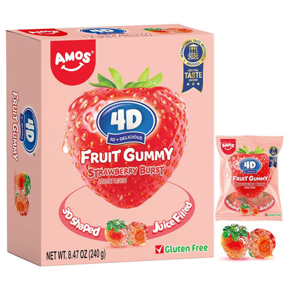 AMOS 4D Gummy Candy Grape Burst – Portion Controlled Office Snack for Mindful Workday Munching, Mini Pouches