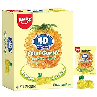 AMOS 4D Gummy Candy Grape Burst – Portion Controlled Office Snack for Mindful Workday Munching, Mini Pouches