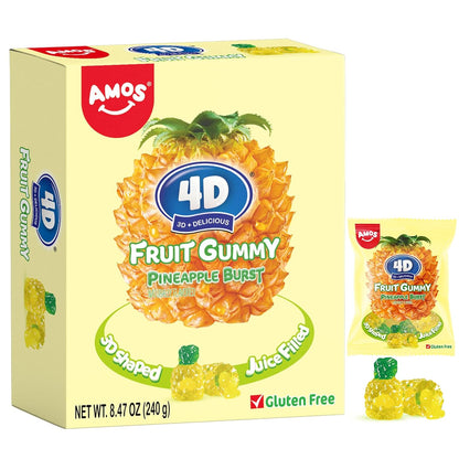 AMOS 4D Gummy Candy Grape Burst – Portion Controlled Office Snack for Mindful Workday Munching, Mini Pouches