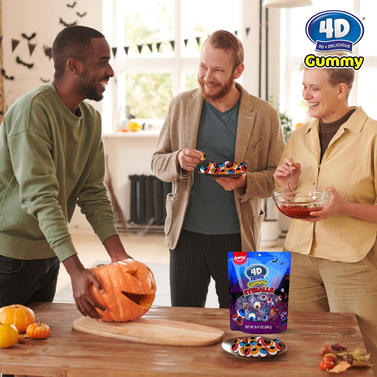Amos Gummy Eyeball Halloween Candy – Safe Individually Wrapped Treats for Kids Classroom Parties and Trick-or-Treat Bowls, 9oz Bag of 36 3D Gummy Eyeballs