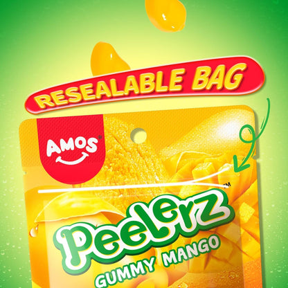 Amos Peelerz Mango Gummy Candy – Kid-Friendly School Lunchbox Snack, Resealable 2.19oz Pouch (Pack of 8)