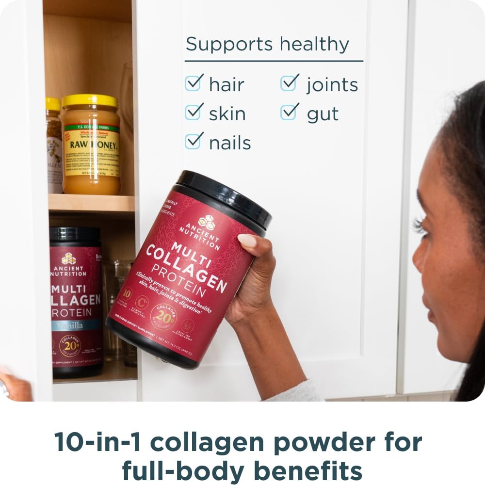 Ancient Nutrition Multi Collagen Protein – Clutter-Free Pantry Supplement, One-Scoop Beauty and Gut Health Routine with No Extra Jars