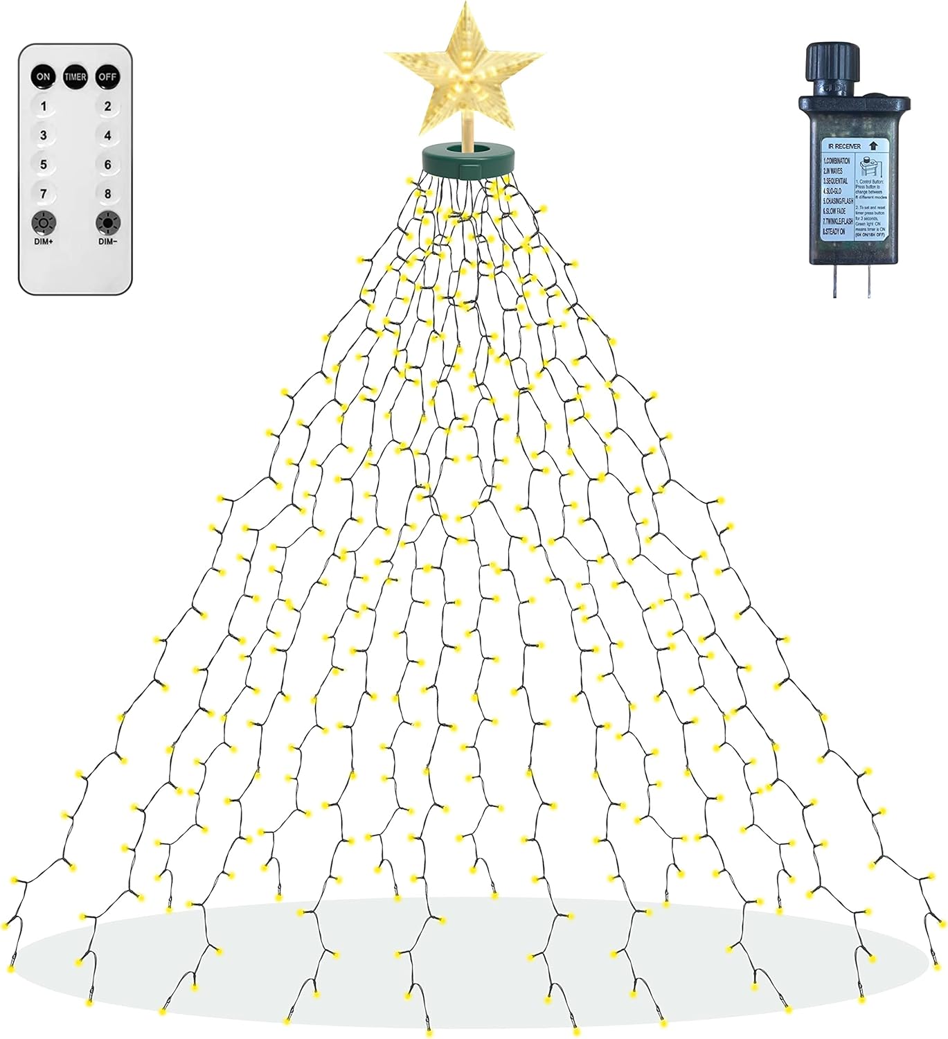 aneeway IP55 Waterproof Star Tree Lights – Patio and Garden Holiday Lighting, 410 LED Warm White Cascade