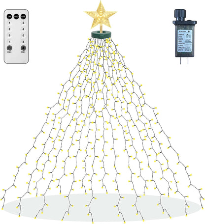 aneeway IP55 Waterproof Star Tree Lights – Patio and Garden Holiday Lighting, 410 LED Warm White Cascade