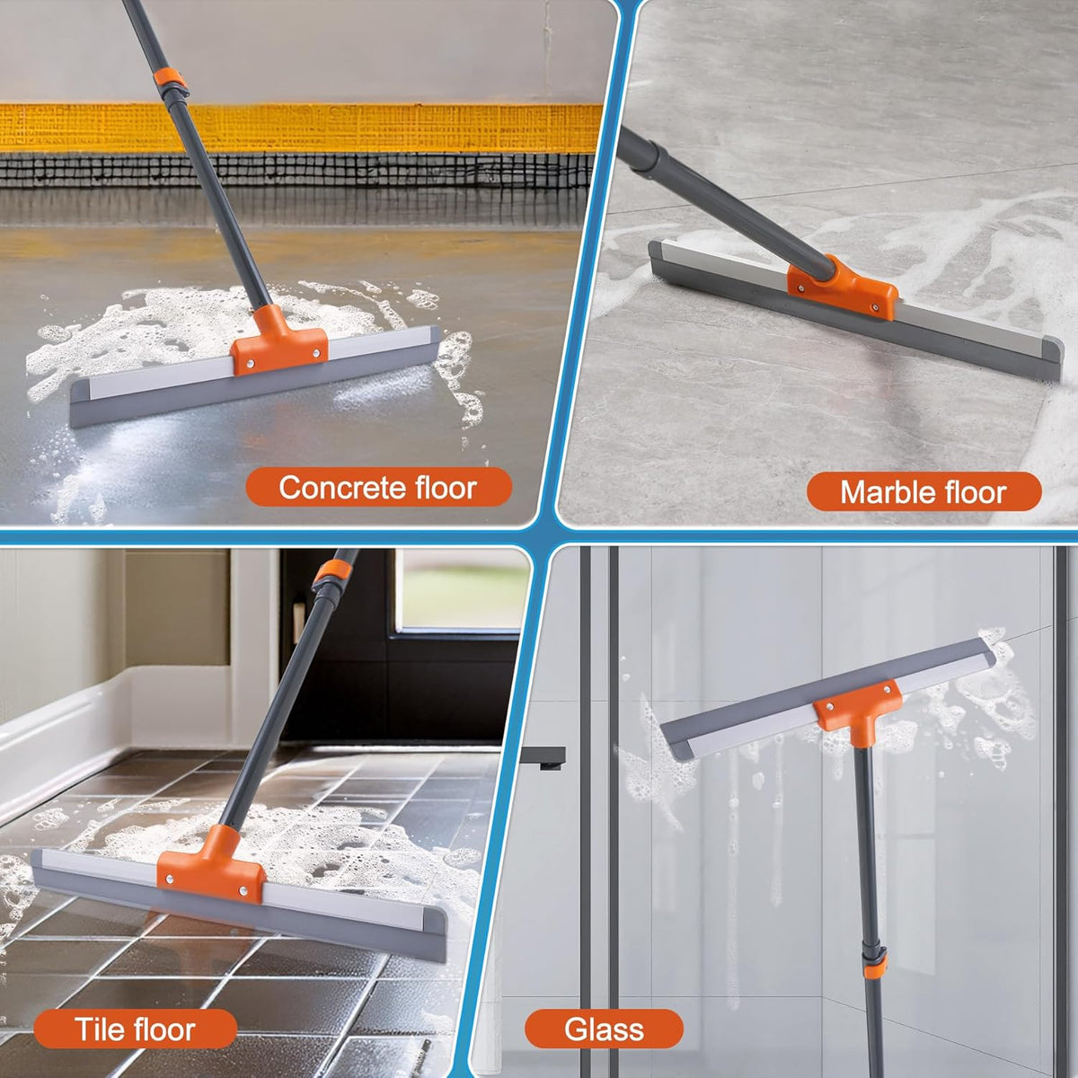 angled squeegee head for ergonomic water-pushing motion