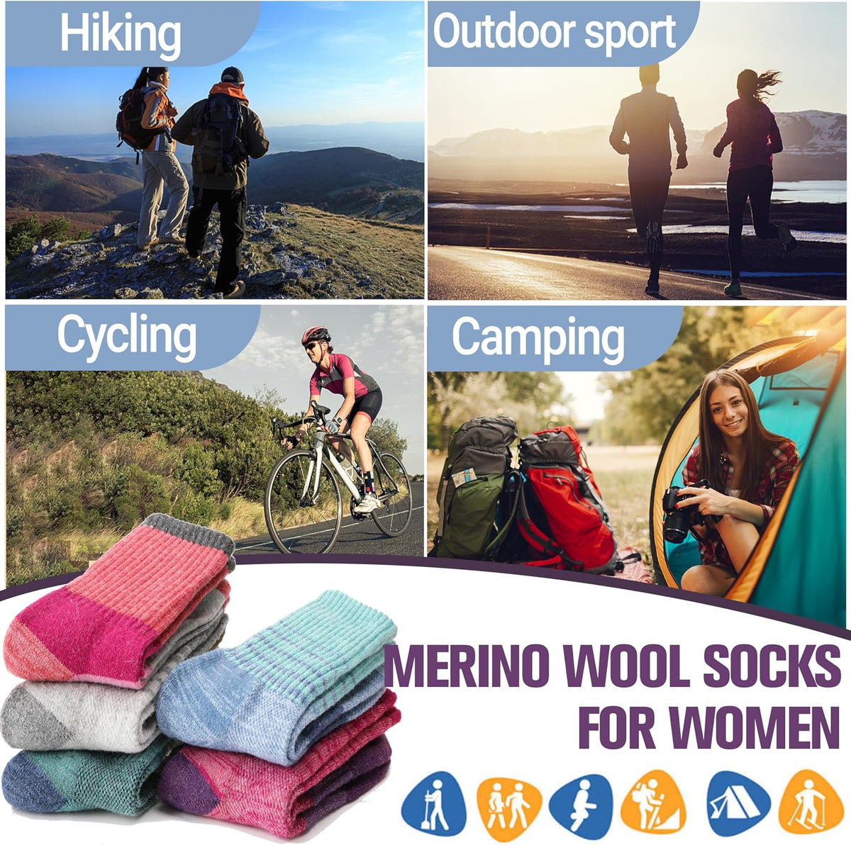 Anlisim Women's Merino Wool Hiking Socks – Moisture-Wicking Crew Socks for Mountain Trails and Forest Paths