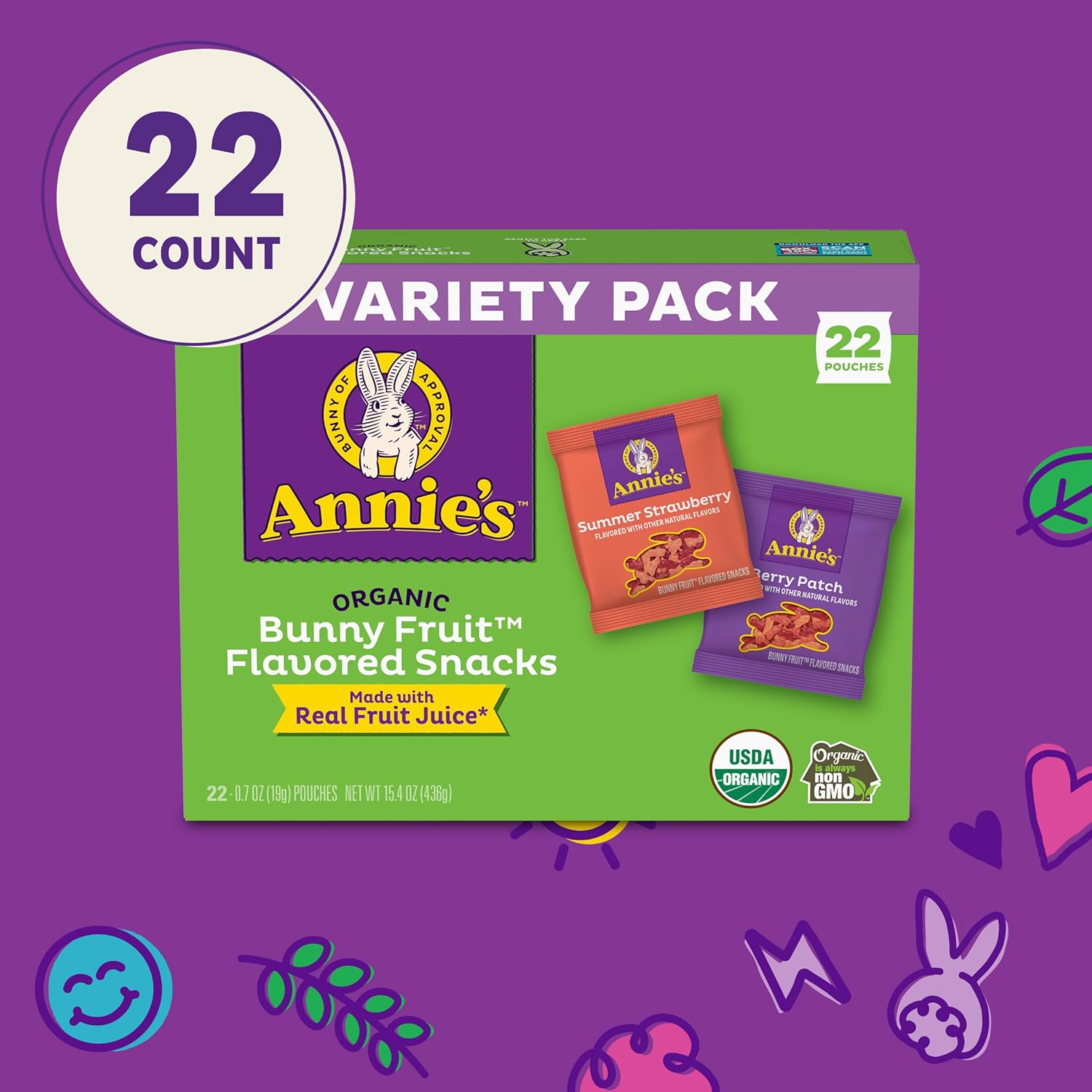 Annie's Organic Bunny Fruit Snacks – Grandparent Care Package Snack Gift for Grandkids, 22 ct Box