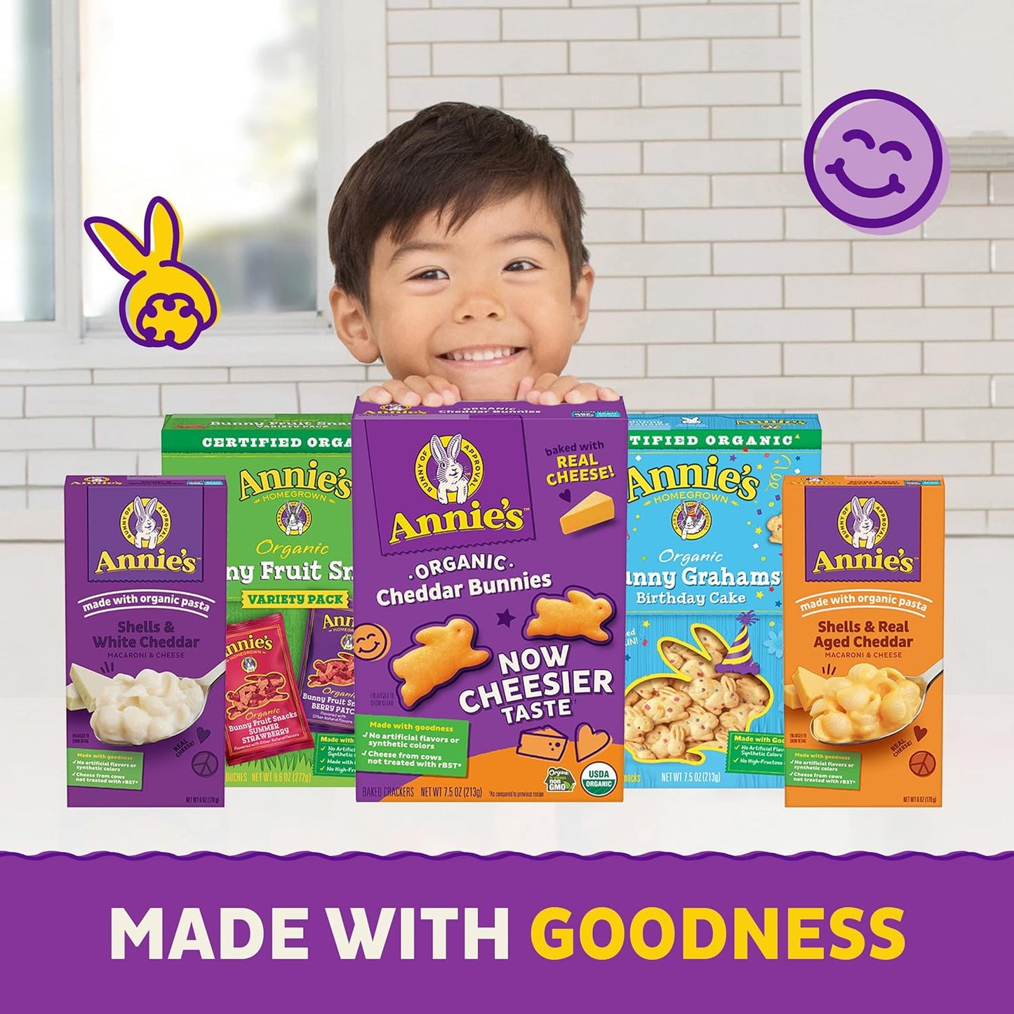 Annie's Organic Cheddar Cheesy Smiles – USDA Organic Clean Label Pantry Snack, 4 oz