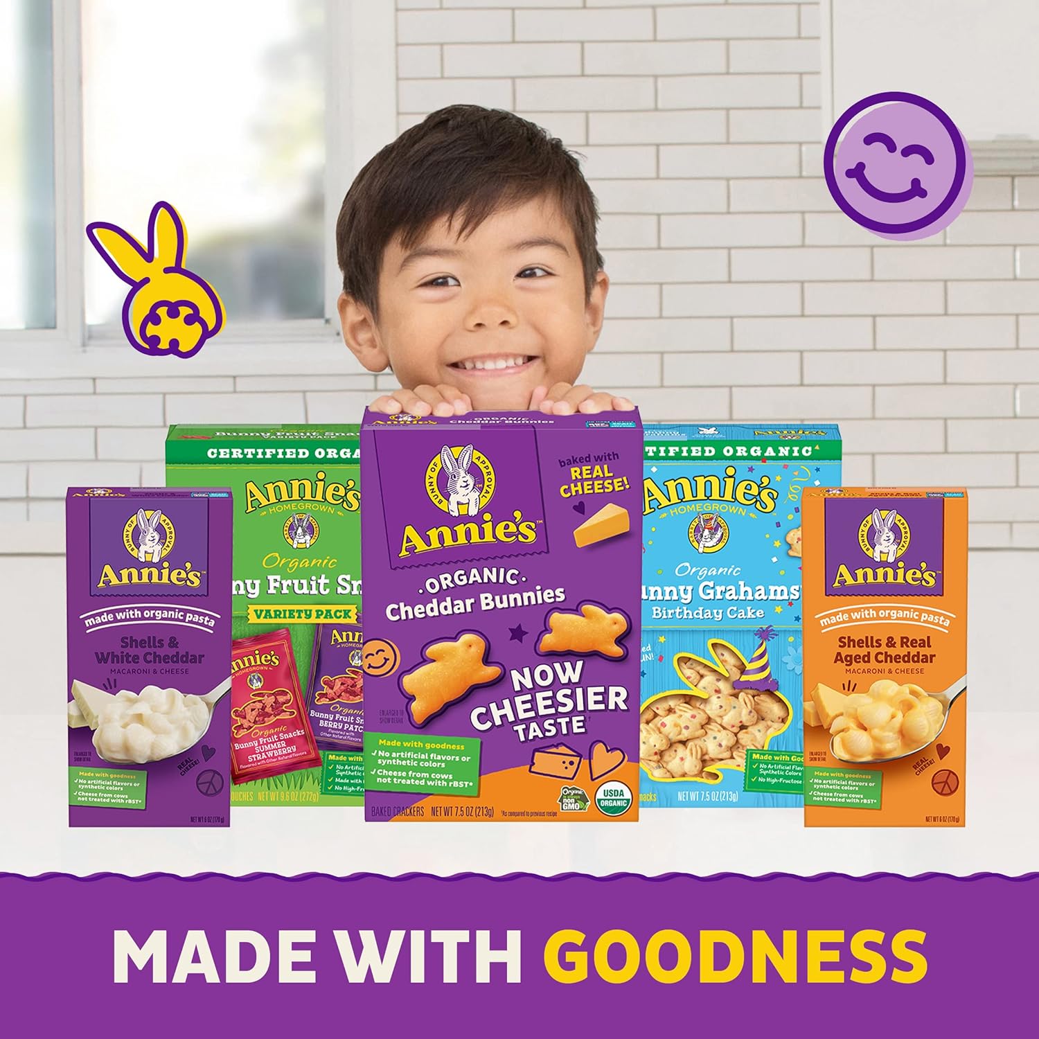 Annie's Organic Cheddar Cheesy Smiles – USDA Organic Clean Label Pantry Snack, 4 oz