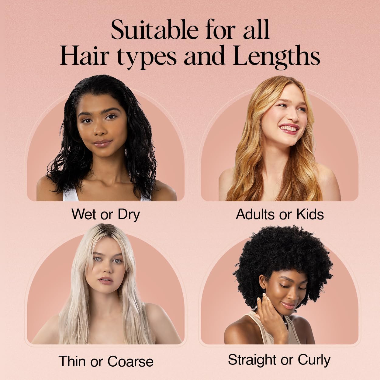 anti-snag bristle design that minimizes pulling on curly, thick, fine, or textured hair