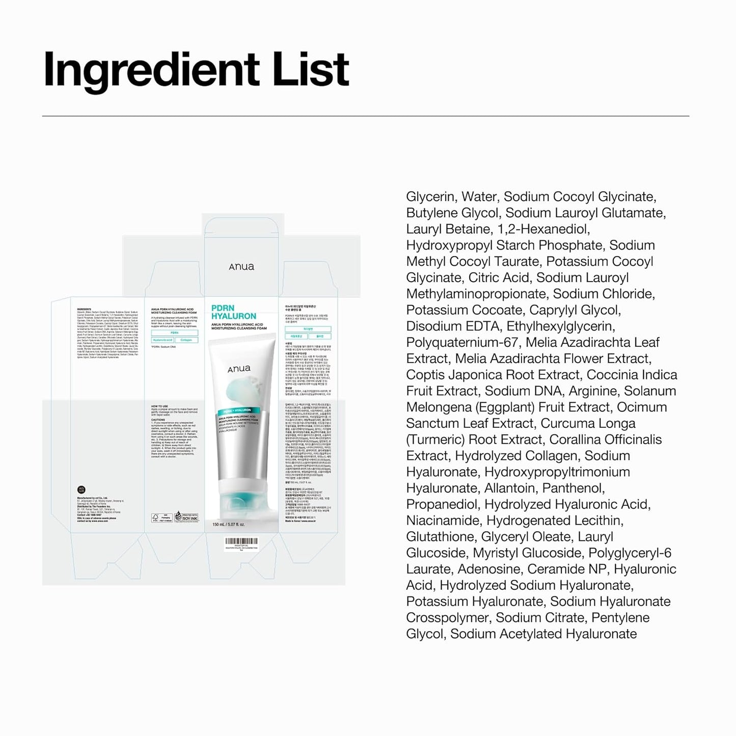 Anua PDRN Hyaluronic Acid Cleansing Foam – Evening Double Cleanse Companion for Sensitive Skin, Barrier-Repair Skincare