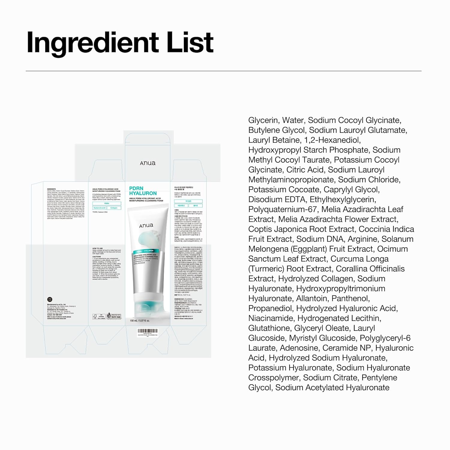 Anua PDRN Hyaluronic Acid Cleansing Foam – Evening Double Cleanse Companion for Sensitive Skin, Barrier-Repair Skincare