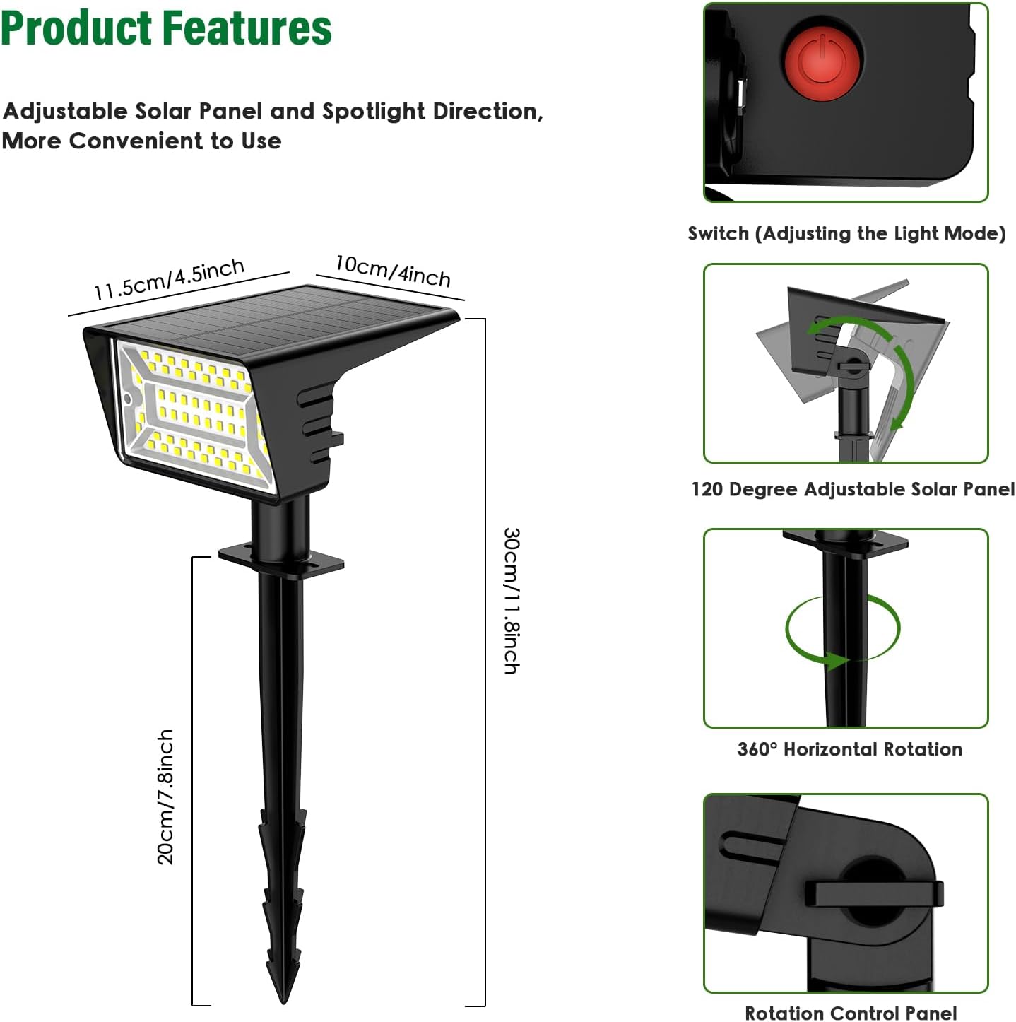 Aogek Solar Spot Lights 4 Pack — Single Push Button, Clean Line Design and Uncluttered Wire-Free Installation