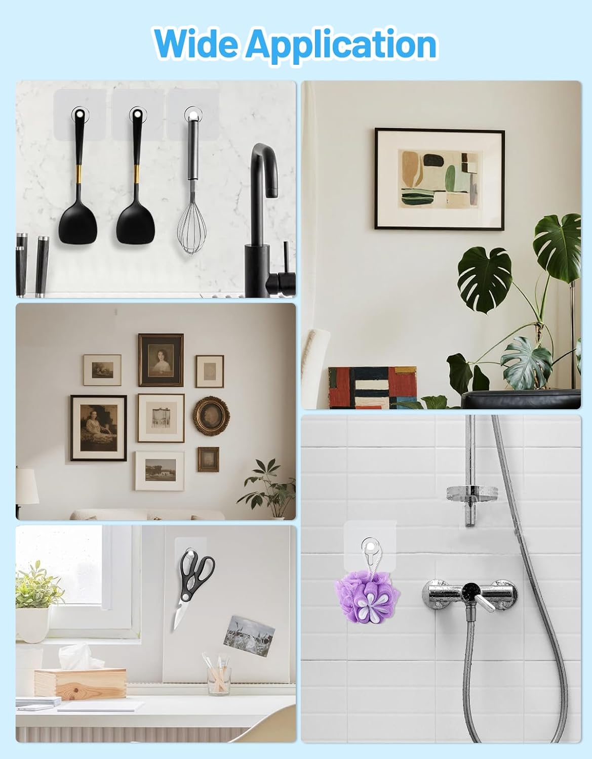 AOKWIT Adhesive Picture Hooks – Clean Minimalist Wall Display, Transparent No-Drill Hangers for Framed Prints