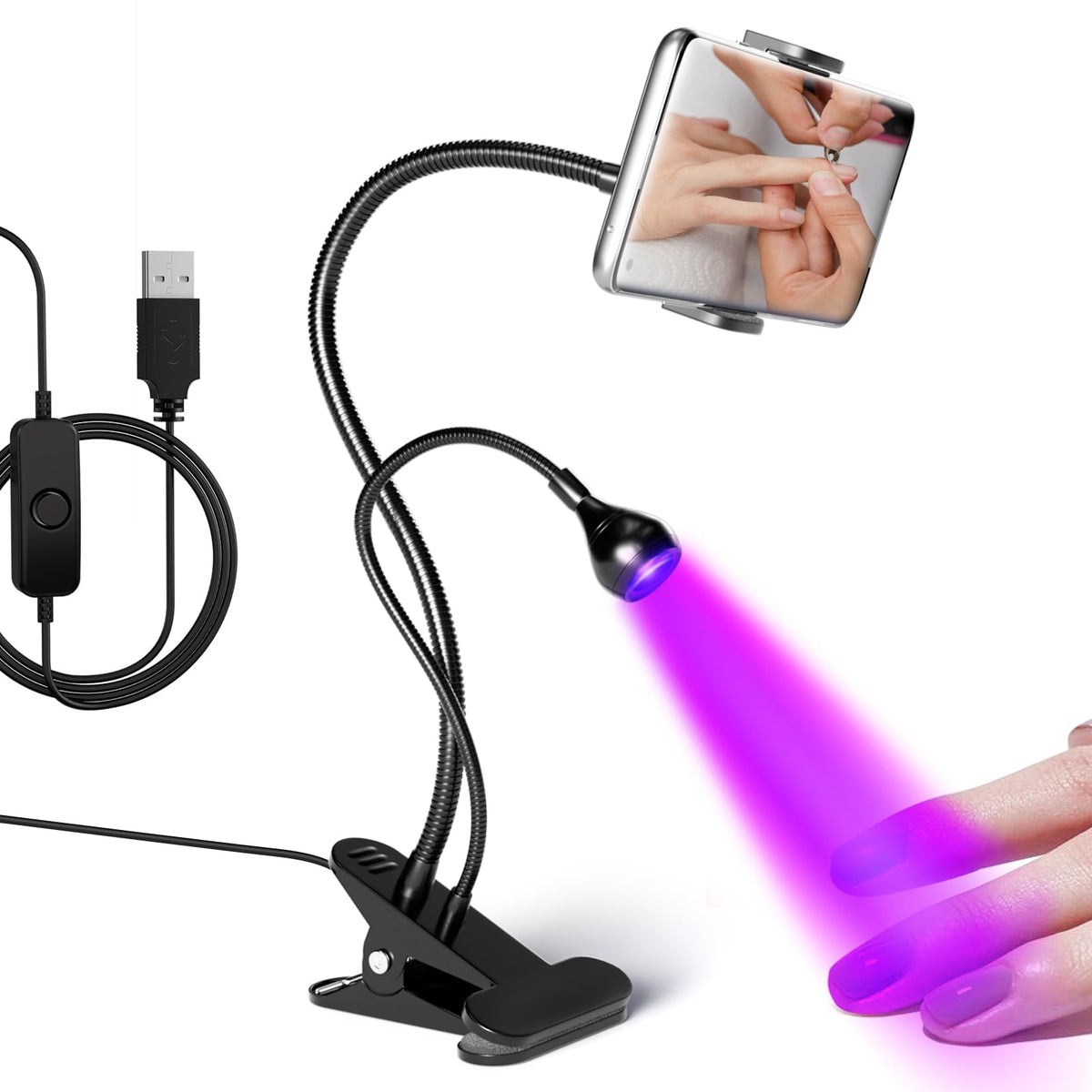 AORAEM LED Nail Lamp LED Light for Nails Quicky-Dry Gooseneck Professional UV Nail Light with Phone Holder, Nail Dryer for Gel Polish with Portable Curing Lamp for Professional Home DIY Salon