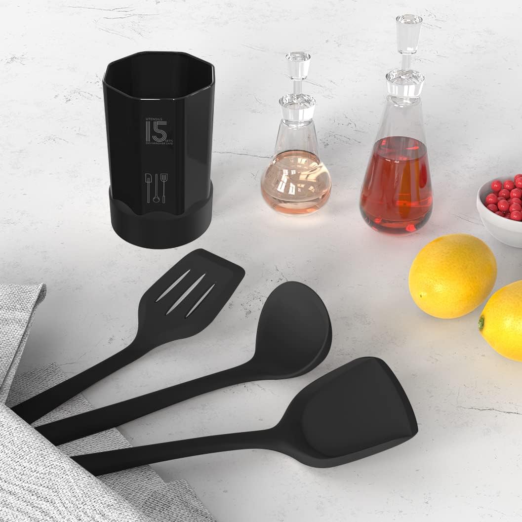 AOTHOD Silicone Cooking Utensils Set - Minimalist Kitchen Essentials, One 15-Piece Set Replaces Every Cluttered Drawer