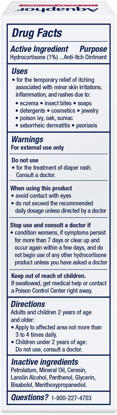 Aquaphor Children's Itch Relief Ointment for Sensitive Skin – Fragrance Free, Paraben Free, Hypoallergenic 1% Hydrocortisone Anti-Itch Cream, 1 Oz, Pack of 2