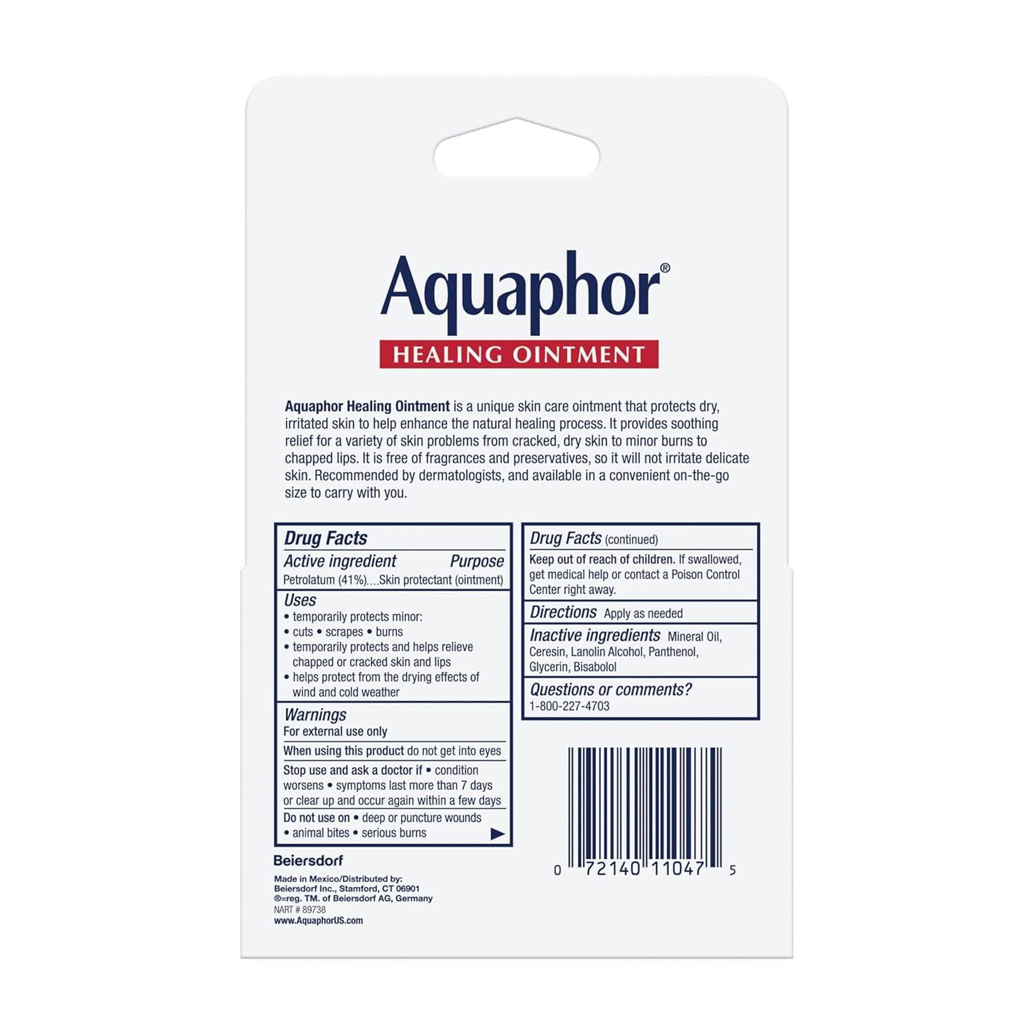 Aquaphor Healing Ointment Advanced Therapy Skin Protectant – Bedtime Cuticle and Heel Repair Treatment for Nightly Self Care Ritual, 0.75 Oz Tube
