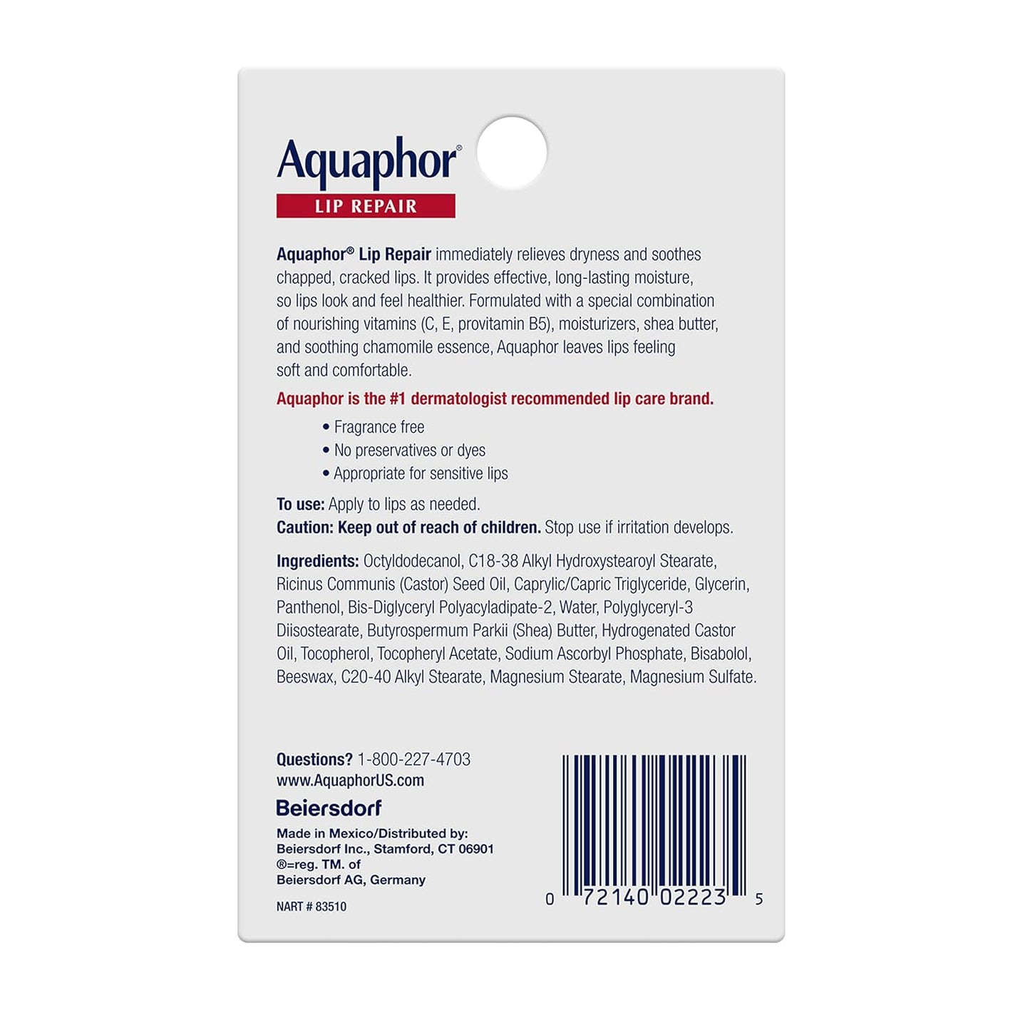 Aquaphor Lip Repair Ointment – Nightly Bedtime Lip Care Ritual, Fragrance-Free Overnight Balm