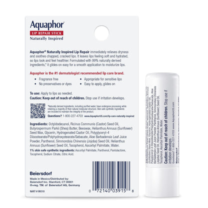 Aquaphor Lip Repair Stick with Aloe Vera and Shea Butter – Fragrance-Free, Preservative-Free Lip Care for Sensitive Skin