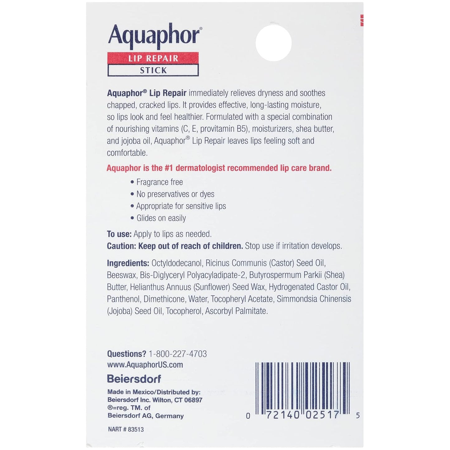 Aquaphor Lip Repair Stick with Jojoba Oil and Shea Butter – Thoughtful Stocking Stuffer Gift for Mom, Fragrance-Free 4-Pack