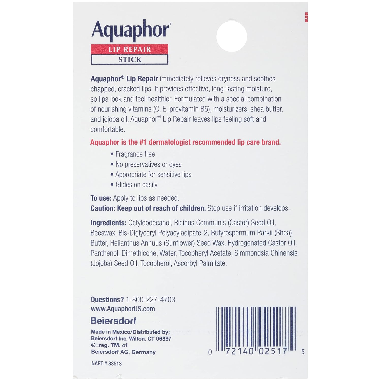 Aquaphor Lip Repair Stick with Jojoba Oil and Shea Butter – Thoughtful Stocking Stuffer Gift for Mom, Fragrance-Free 4-Pack