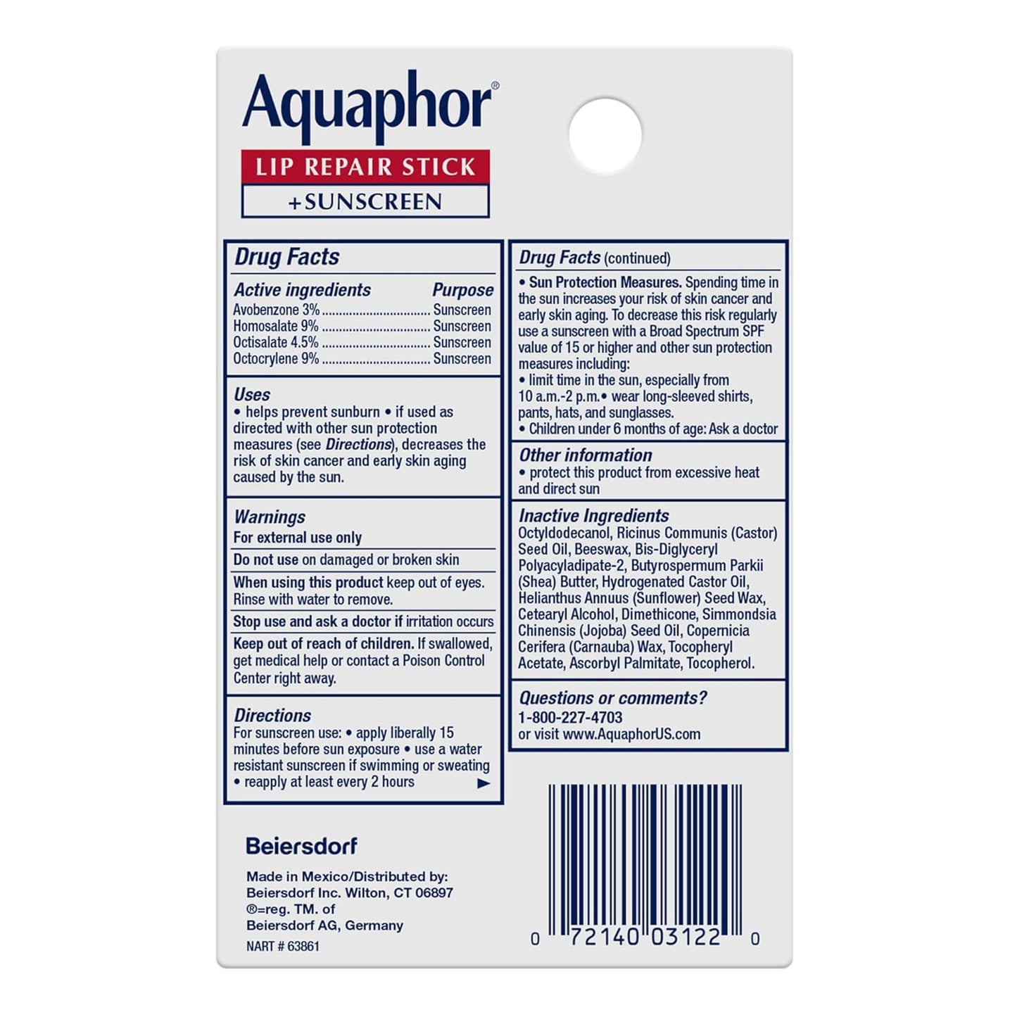 Aquaphor Lip Repair Stick with SPF 30 – Dermatologist Recommended Lip Care Gift for Mom on Mother's Day and Birthdays