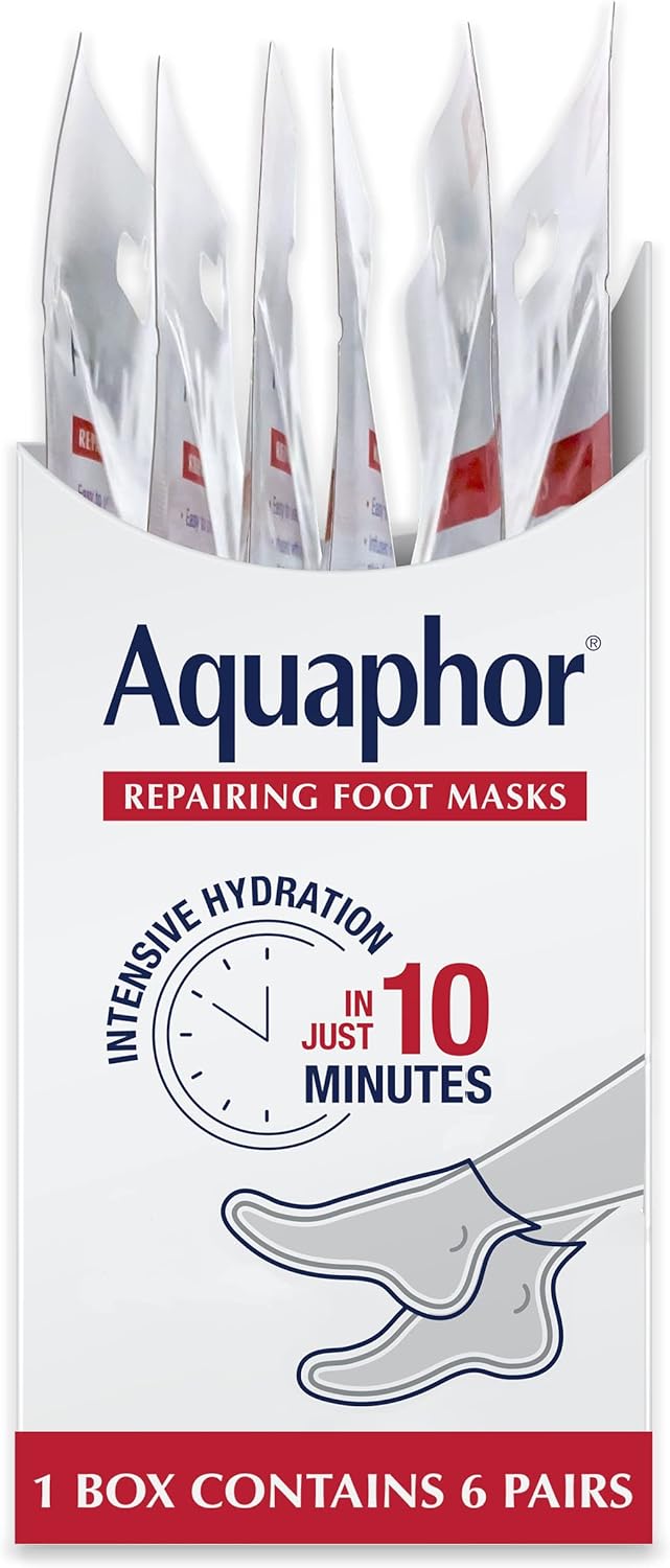 Aquaphor Repairing Foot Masks – Thoughtful Christmas Gift for Women, Pack of 6 Hydrating Sock Treatments for Dry, Cracked Heels