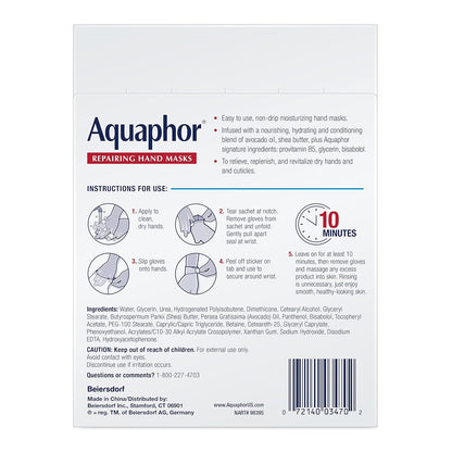 Aquaphor Repairing Hand Masks – Premium At-Home Manicure Prep Gloves, Single-Use Sachets with Avocado Oil and Shea Butter